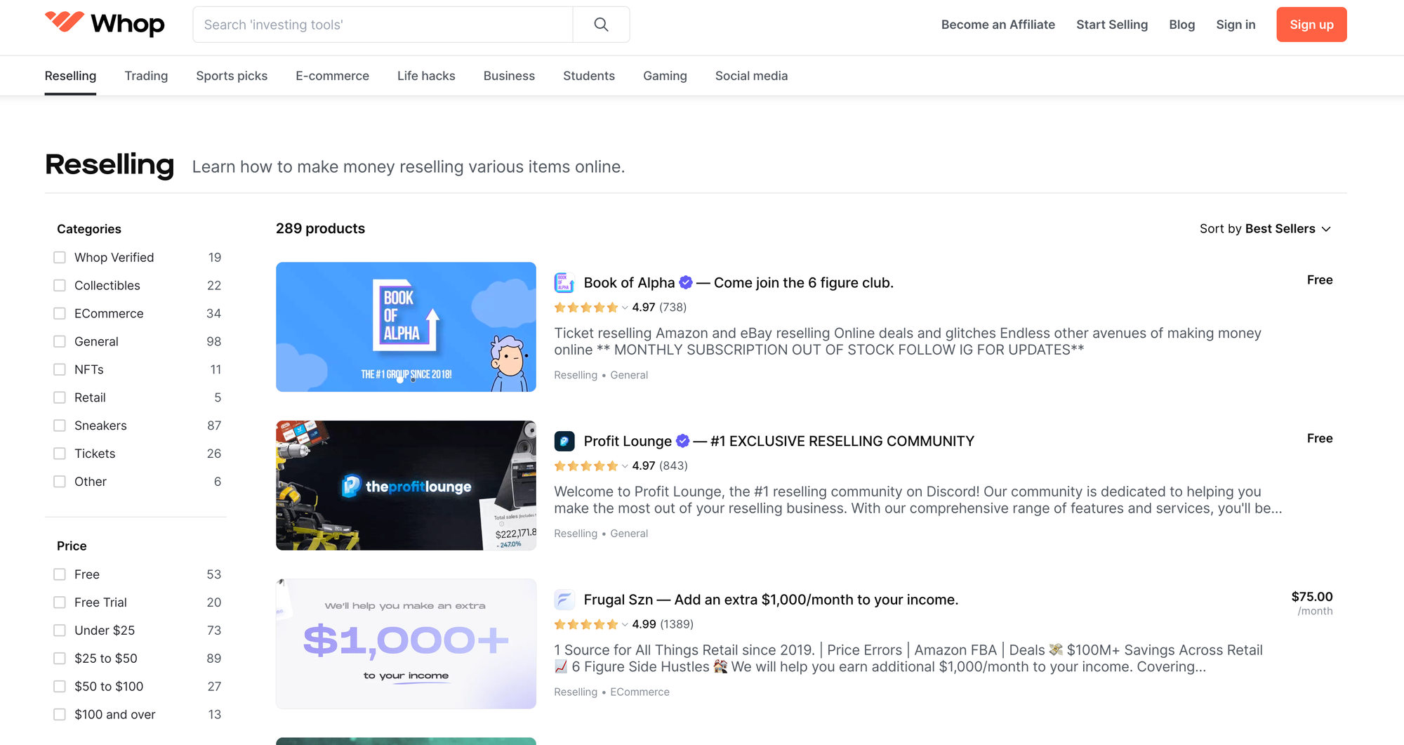 Whop reseller page
