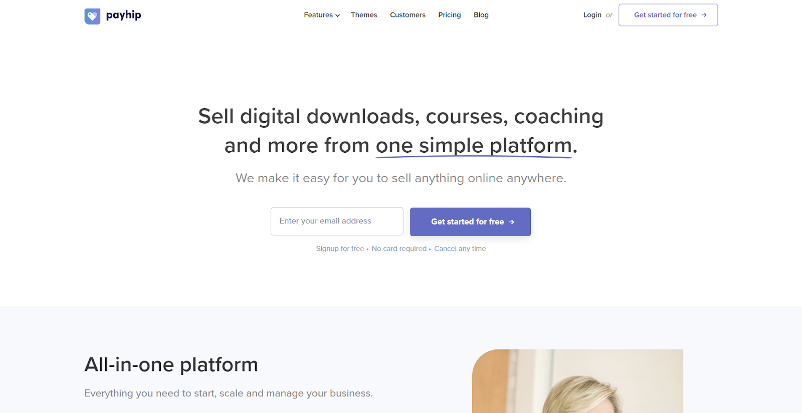 Payhip's landing page