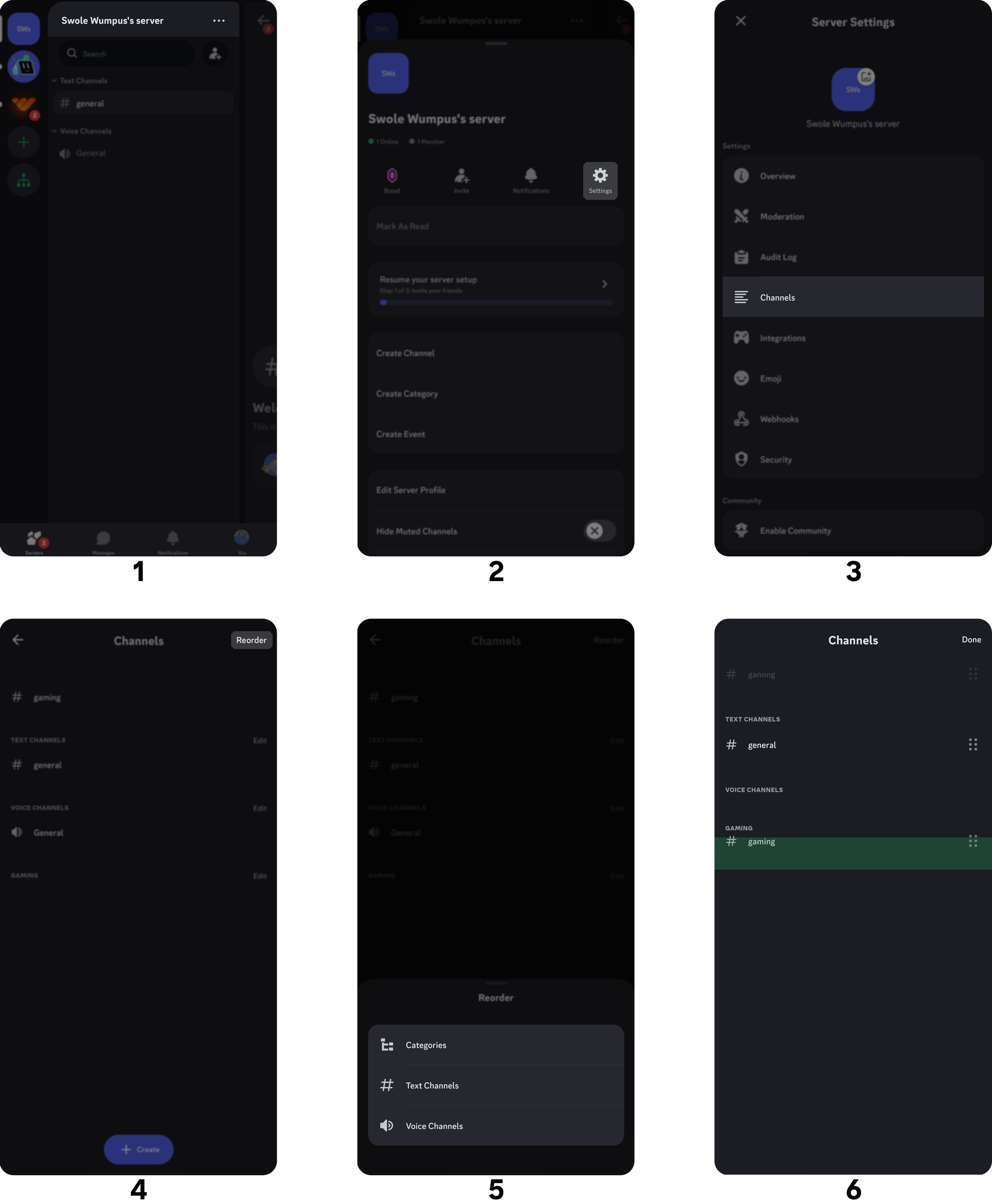 Steps of changing Discord channel order on mobile