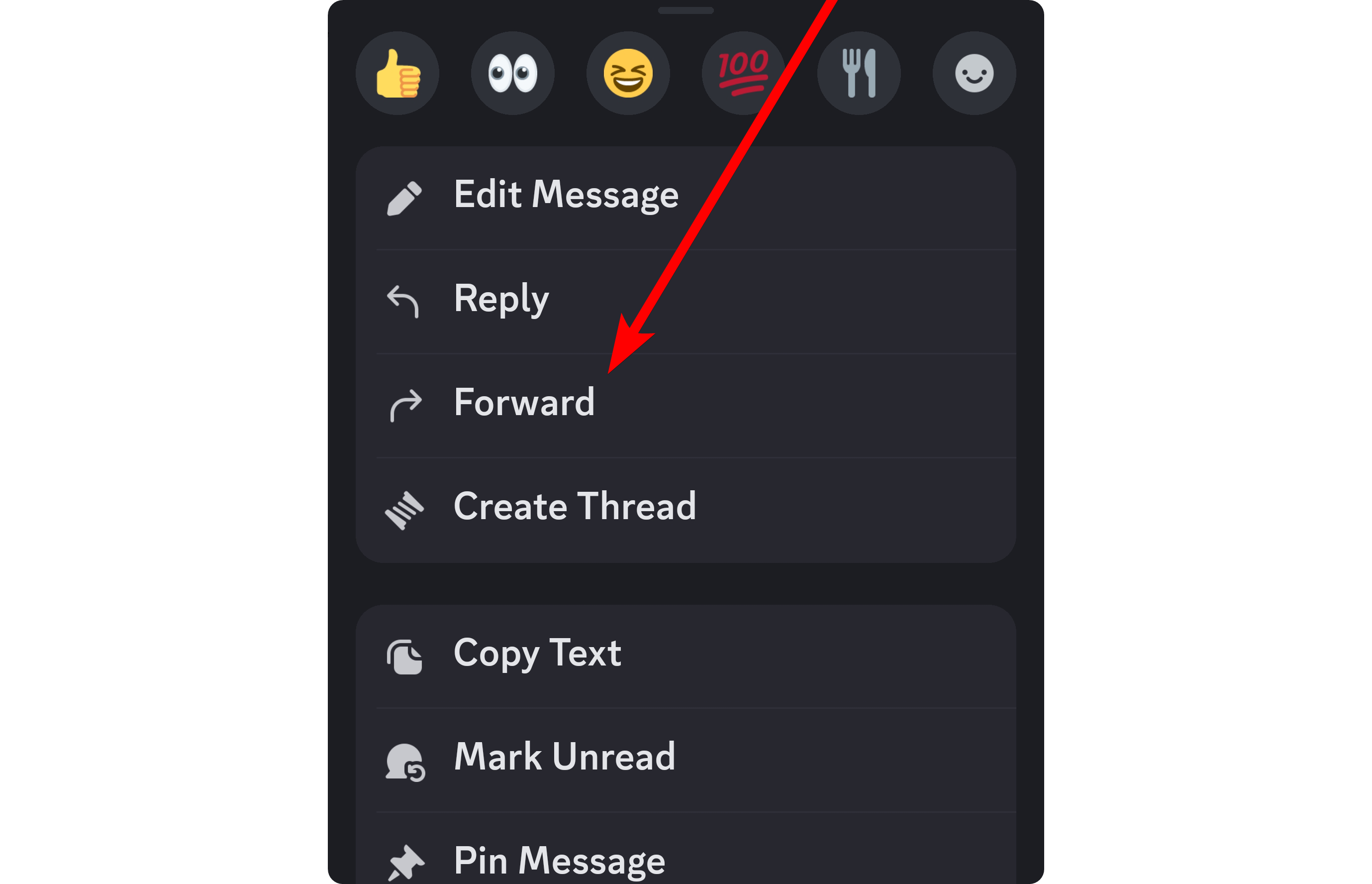 The message forwarding button on Discord mobile