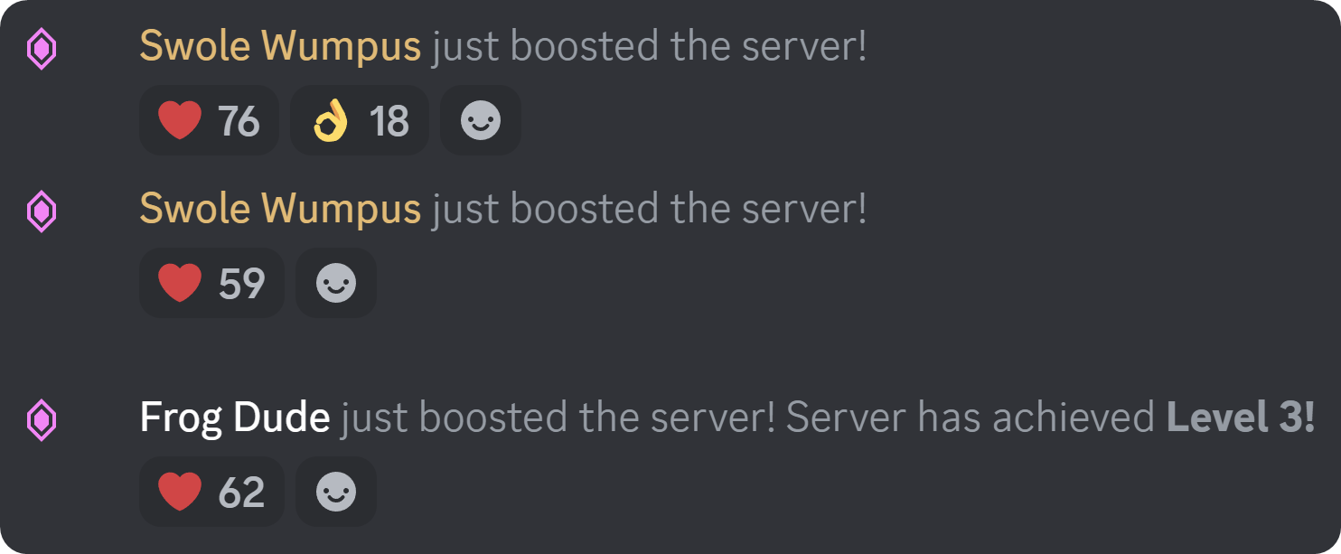Server boost notification messages on Discord